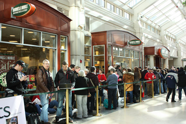 Fans wait outside Barnes & Noble
