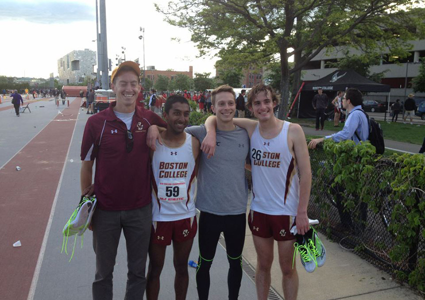 Coach Ritchie with some Boston College runners. Photo provided.