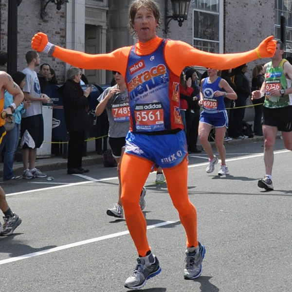 J. Alain Ferry aka 'orangeman' running the 2011 Boston Marathon 