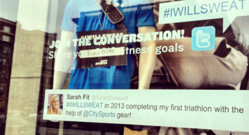 Sarah is a social media star as well. This was on the window at City Sports Downtown Crossing.