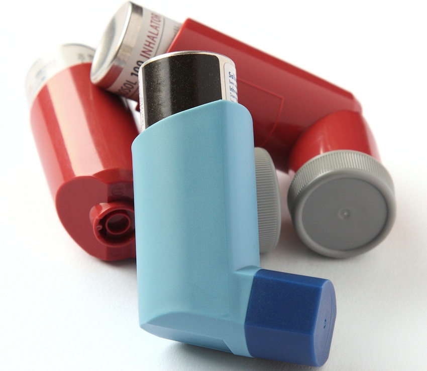 Inhalers are a common form of treatment for asthma attacks. Asthma inhalers image via Shutterstock.