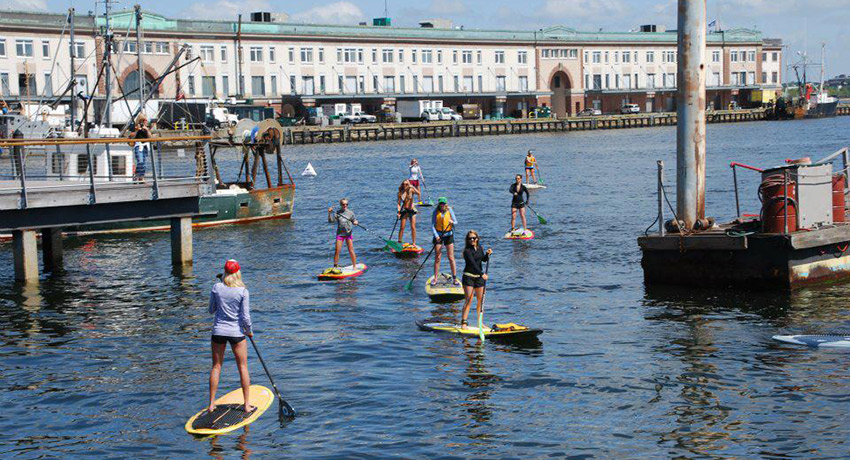 Paddleboarding on the waterfront in Boston. Photo via Facebook