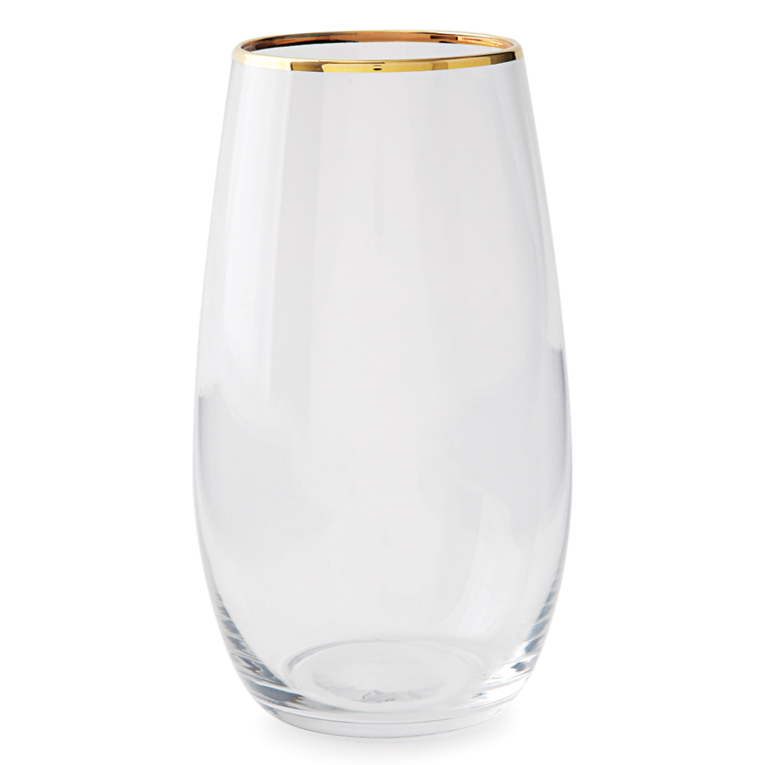 stemless gold rimmed glassware