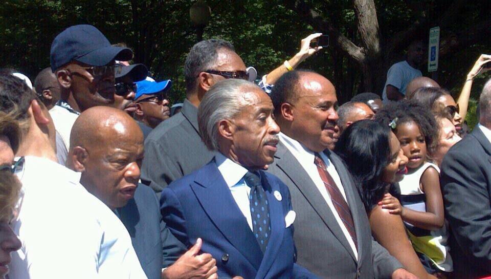 (From left to right) John Lewis, Rev. Al Sharpton, Martin Luther King III and Jesse Jackson behind them / Photo by Rev. Talbert Swan