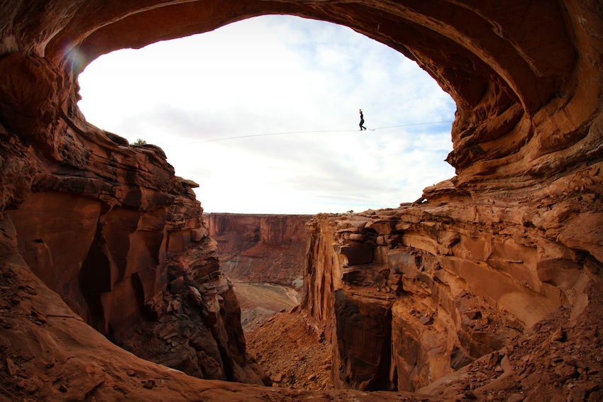 Iverson practices long-lining and high-lining in Utah. Photo by Ammiel Branson.