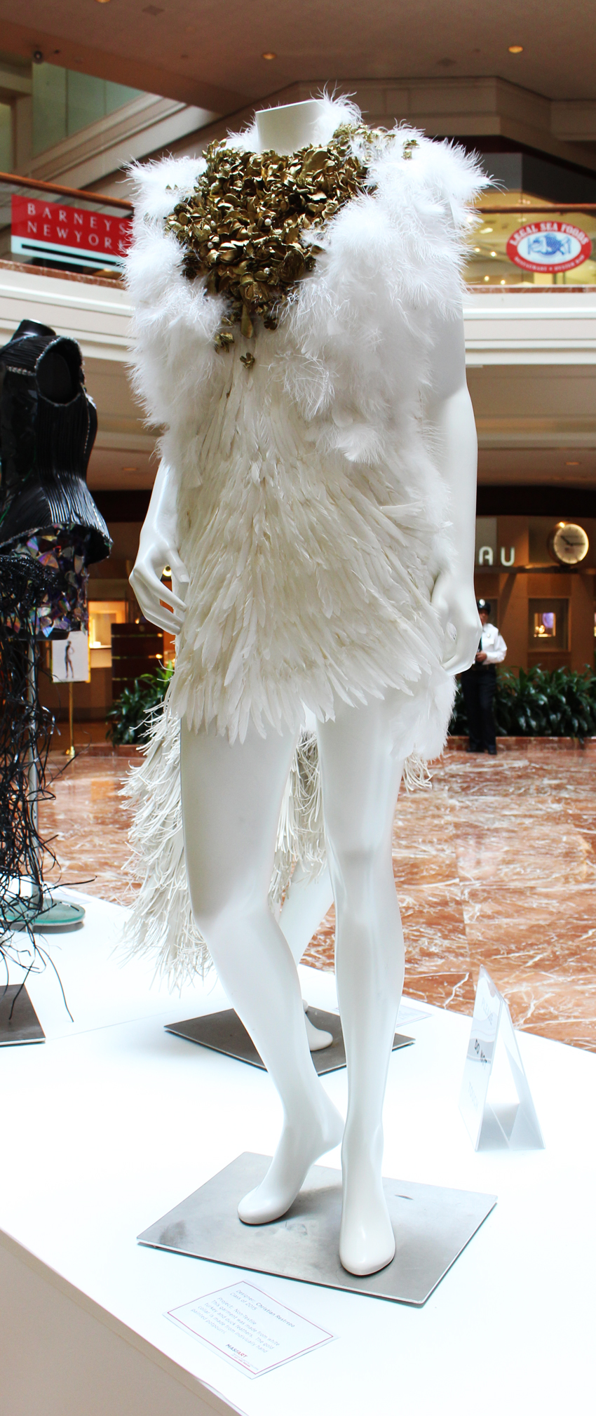 Christian Restrepo's piece made of feathers and painted potpourri wowed at the fashion show when it was modeled by a man.