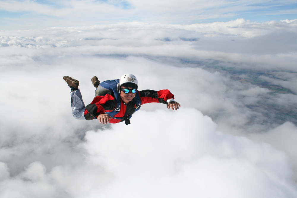 Sky diving photo via Shutterstock