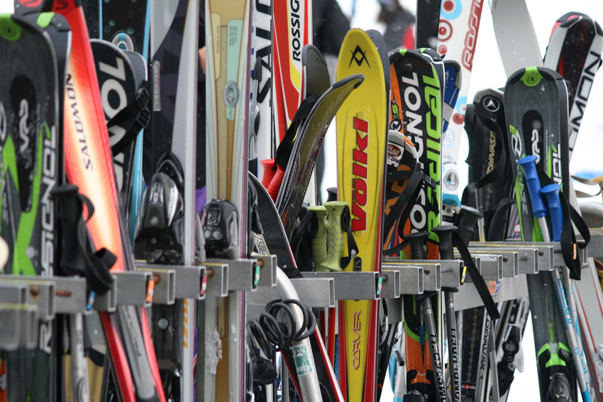 Skis on a rack