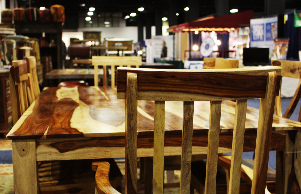 Indian Redwood Table from Manzel Interiors. Table-$1200, Chairs-$120-140 (Photo by Margaret Burdge).