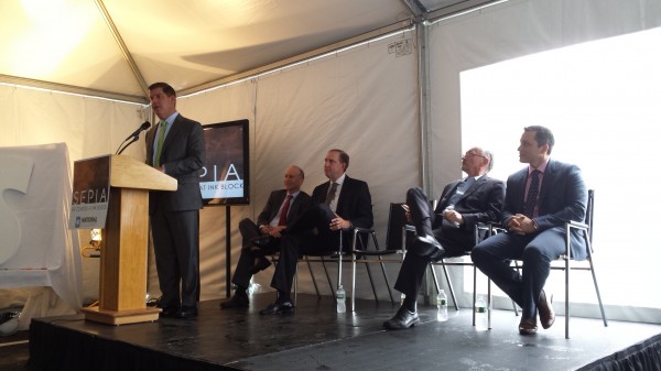 Boston Mayor Marty Walsh speaks to the crowd at the Sepia groundbreaking