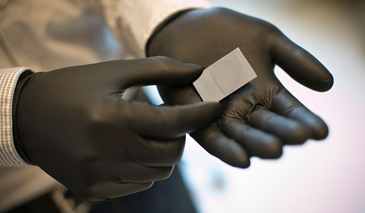 The nanoscale, biodegradable film can deliver medication. photo by Dominick Reuter.