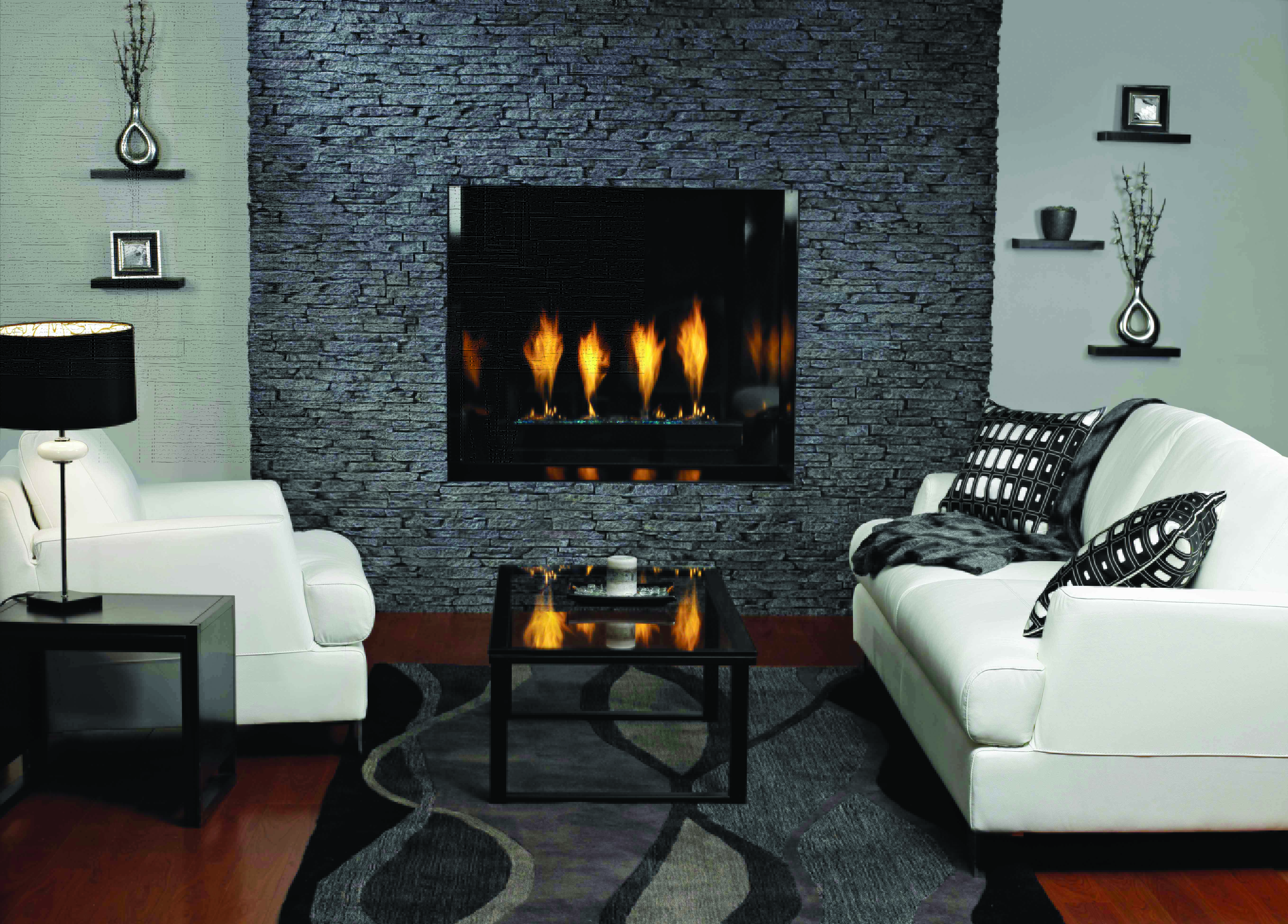 A CONTEMPORARY DIRECT-VENT FIREPLACE BY EMPIRE. PHOTO PROVIDED. 