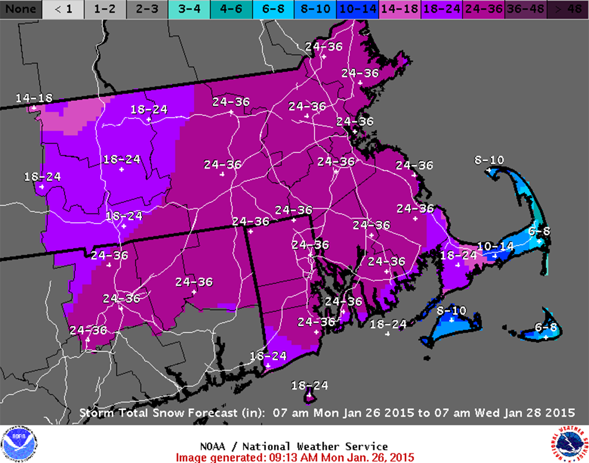 Boston snow prediction map