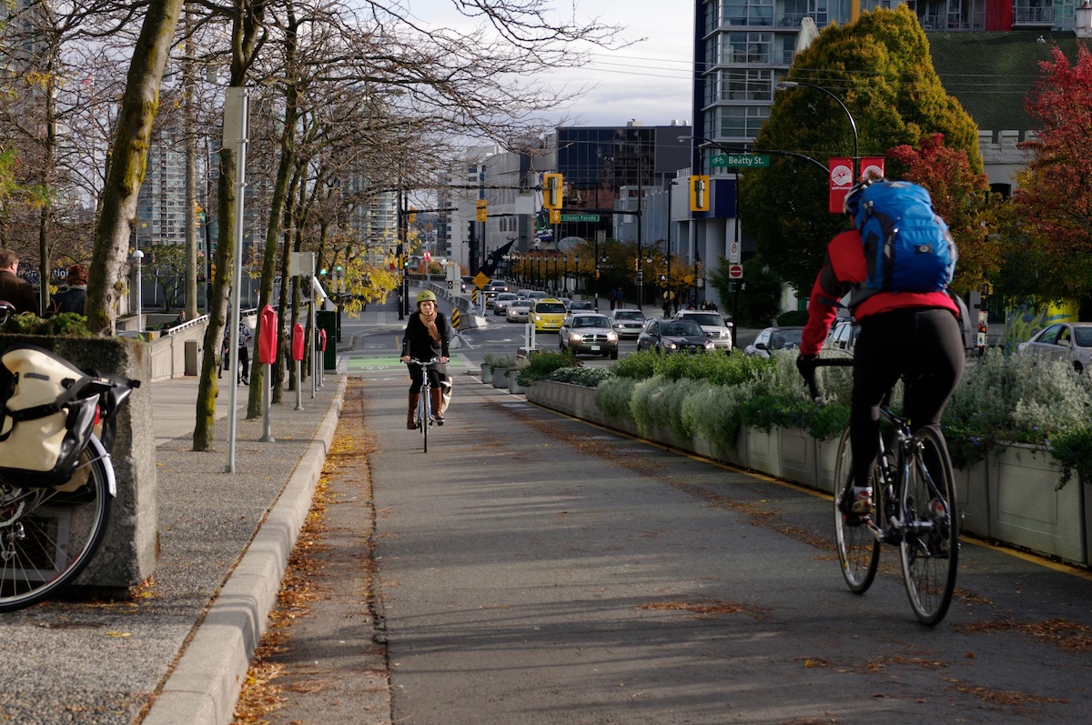 A protected bike lane in Vancouver by Paul Krueger on Flickr
