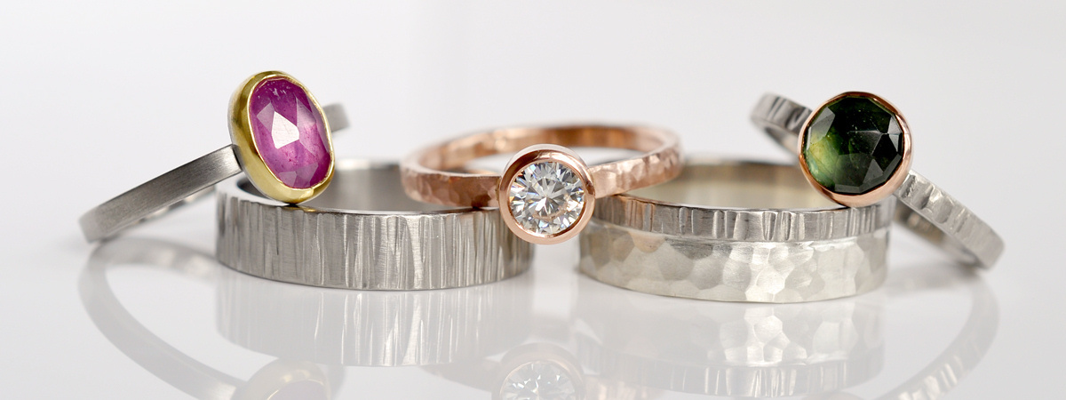 Engagement and wedding bands from designer Emily Johnson/Photograph courtesy of Fire Opal Craft Galleries