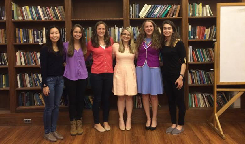 (L to R) Ayako Mikami, Julie Bacon, Annie Weber, Emily Raleigh (Guest Speaker), Erin Cullen, and Arev Doursounian.