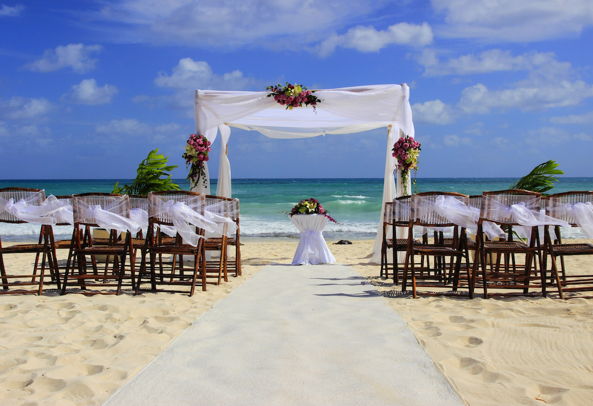 Wedding preparation on Mexican beach against a background of beautiful sea and blue sky via Shutterstock