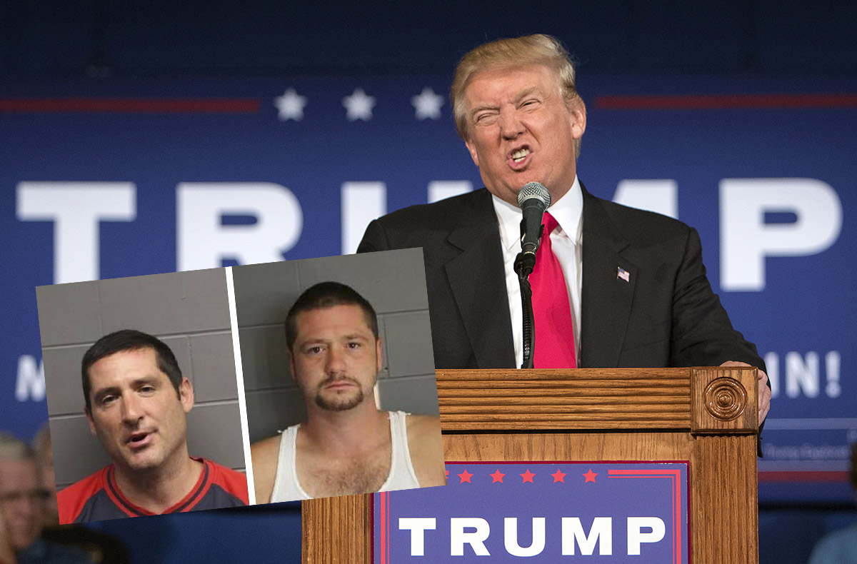 Mugshots via SUFFOLK COUNTY DISTRICT ATTORNEY’S OFFICE, Trump Photo via AP