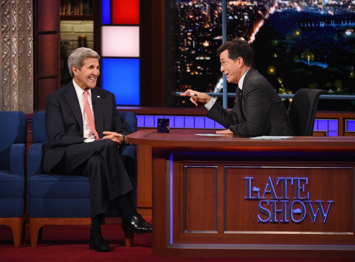 Secretary of State John Kerry on The Late Show with Stephen Colbert, Thursday Oct. 1, 2015 on the CBS Television Network. Photo: Jeffrey R. Staab/CBS ÃÂ©2015 CBS Broadcasting Inc. All Rights Reserved