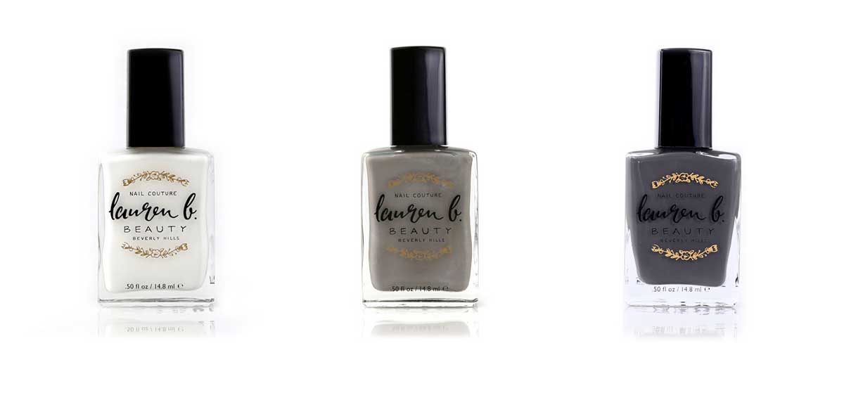 HollywoodLand, Greystone Grey, and LA smog shades of Lauren B Beauty nail polish.