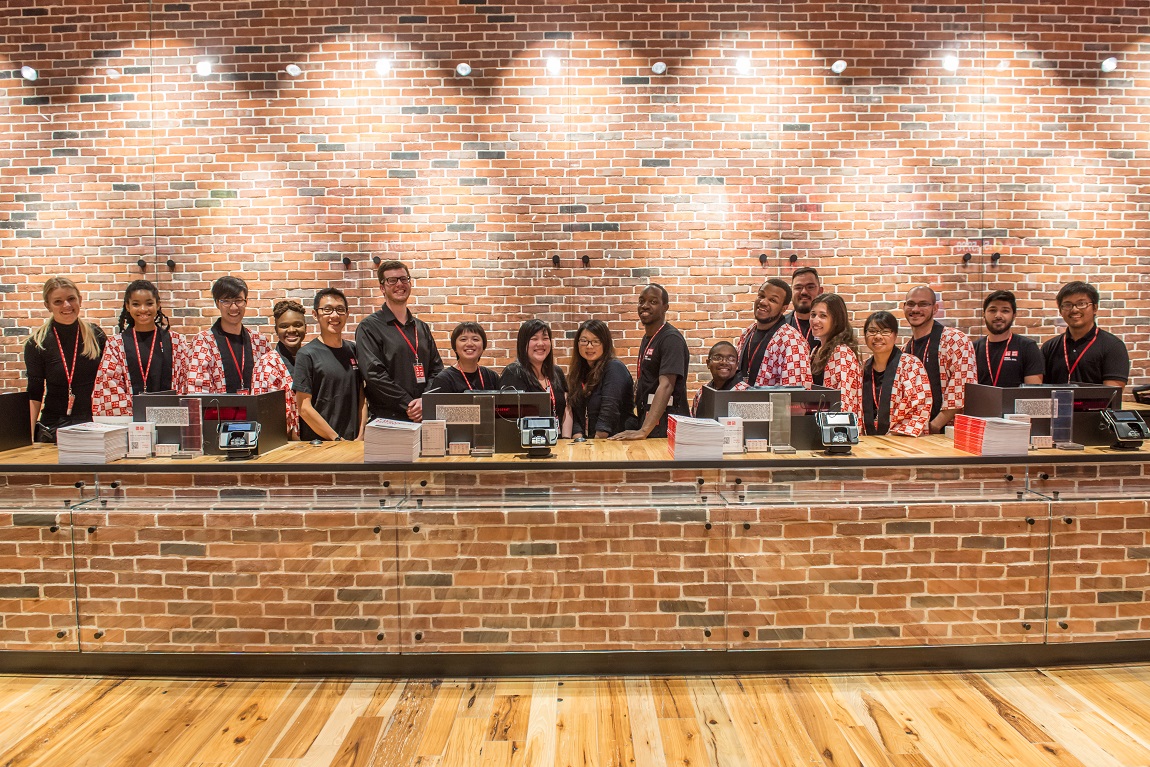 The new team at Boston Uniqlo before guests arrived Wednesday night. / Photo by Melissa Ostrow