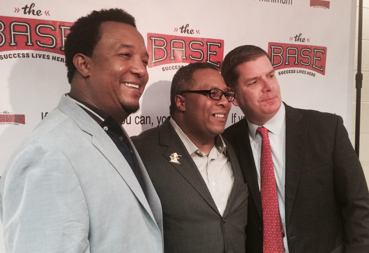 From left: Pedro Martinez, The BASE founder Robert Lewis, Jr., and Mayor Marty Walsh Photo by Matt Juul