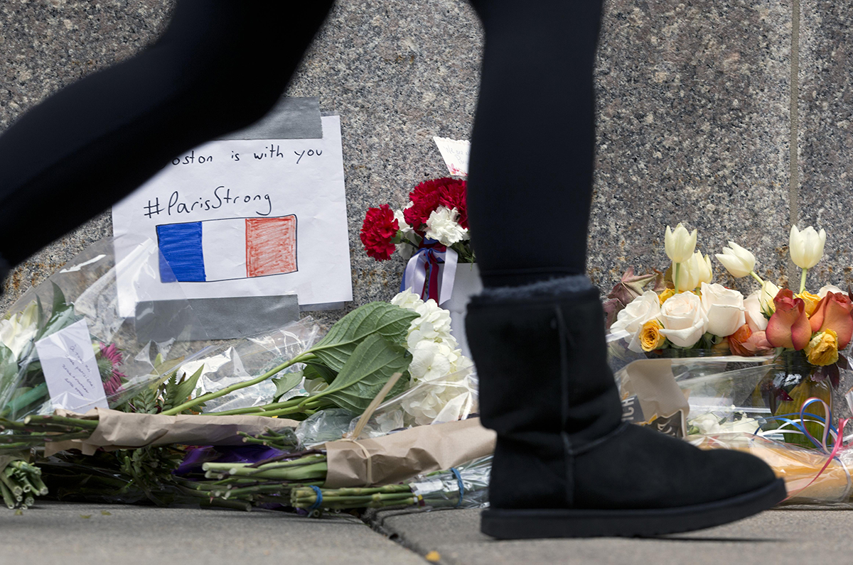 Flowers at the French Consulate in Boston. Photo via AP