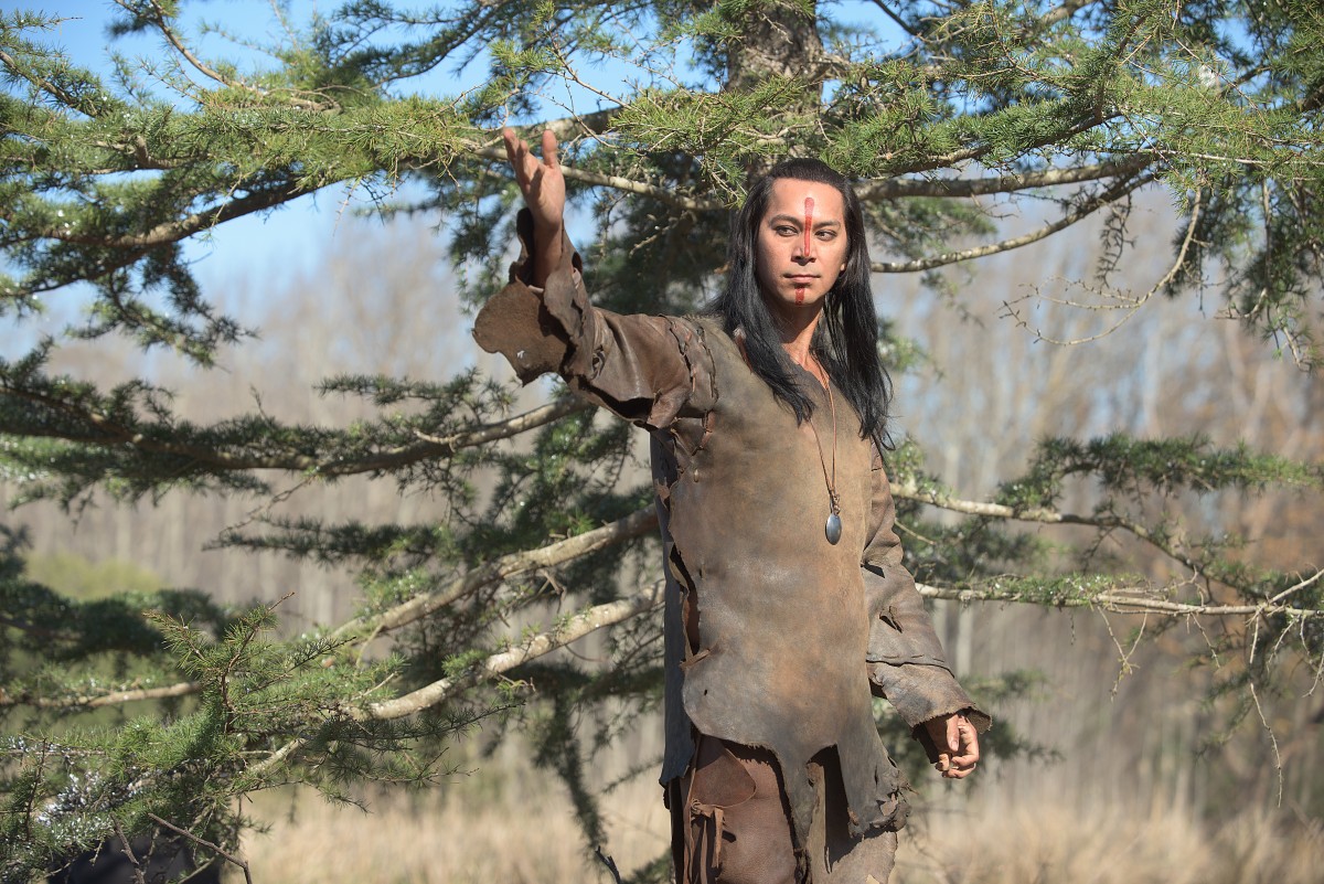 Kalani Queypo as Squanto in National Geographic Channel’s two-night movie event “Saints & Strangers,” premiering Nov. 22-23, 9/8c.  (photo credit: National Geographic Channels/David Bloomer)