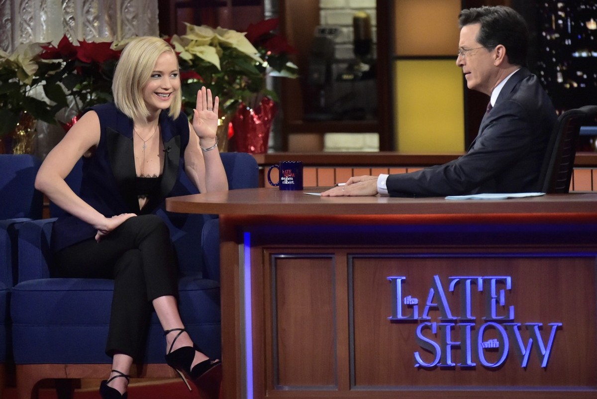 Late Show with Stephen Colbert with guest Jennifer Lawrence . Photo: John Paul Filo/CBS ÃÂ©2015CBS Broadcasting Inc. All Rights Reserved