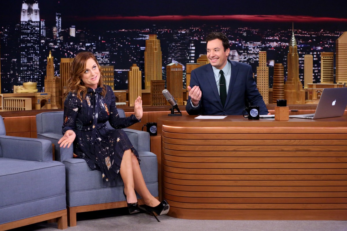 THE TONIGHT SHOW STARRING JIMMY FALLON -- Episode 0384 -- Pictured: (l-r) Actress Amy Poehler during an interview with host Jimmy Fallon on December 9, 2015 -- (Photo by: Douglas Gorenstein/NBC)