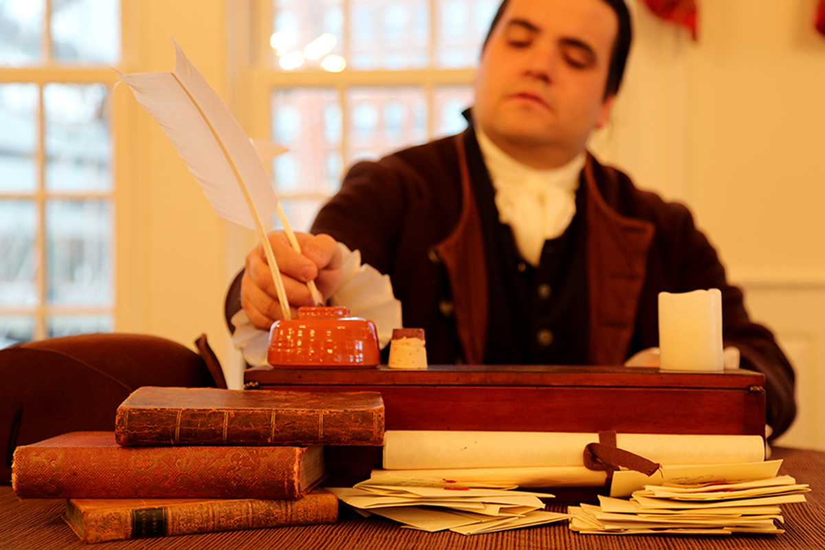 An actor playing the role of John Adams in the love letter event.