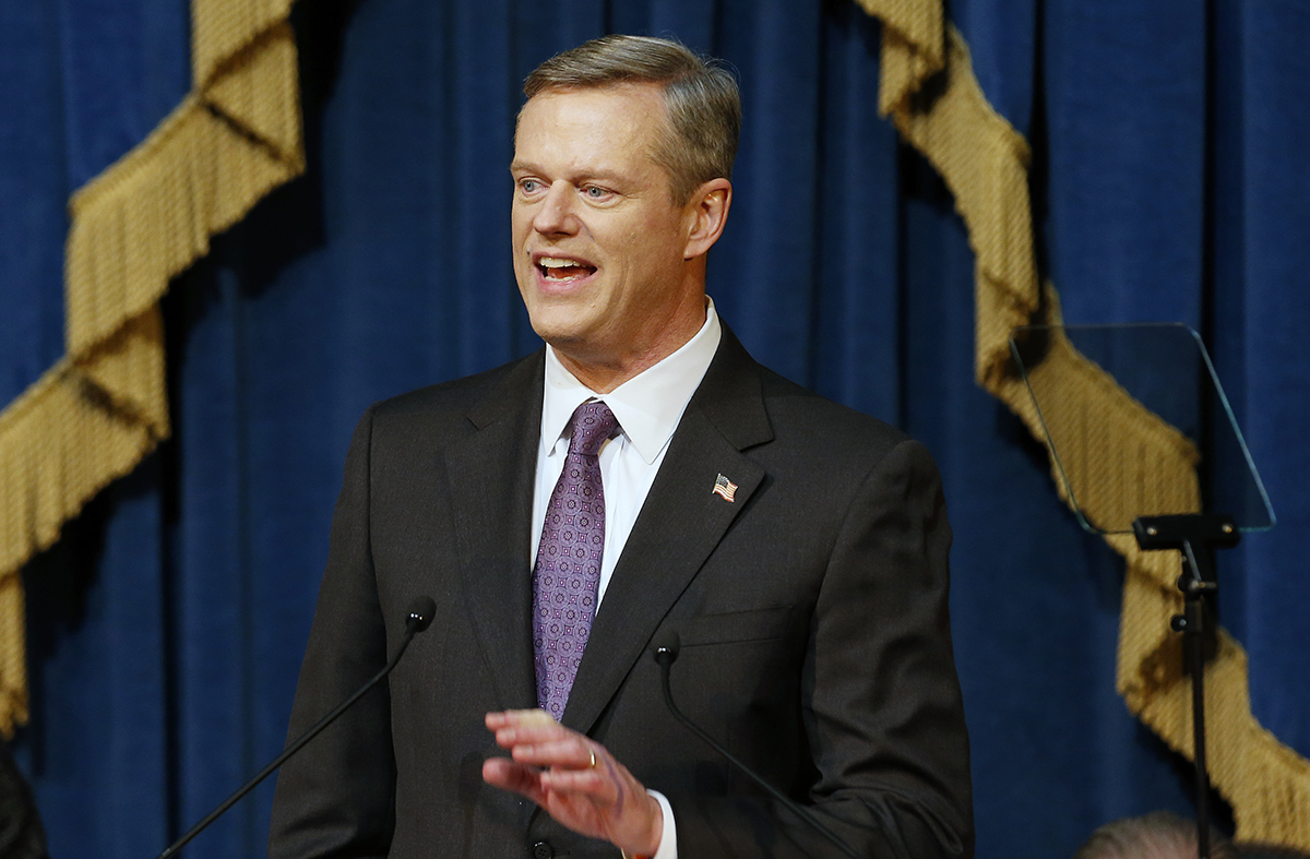 Gov. Charlie Baker delivers his 2016 State of the Commonwealth address. (AP Photo/Michael Dwyer)