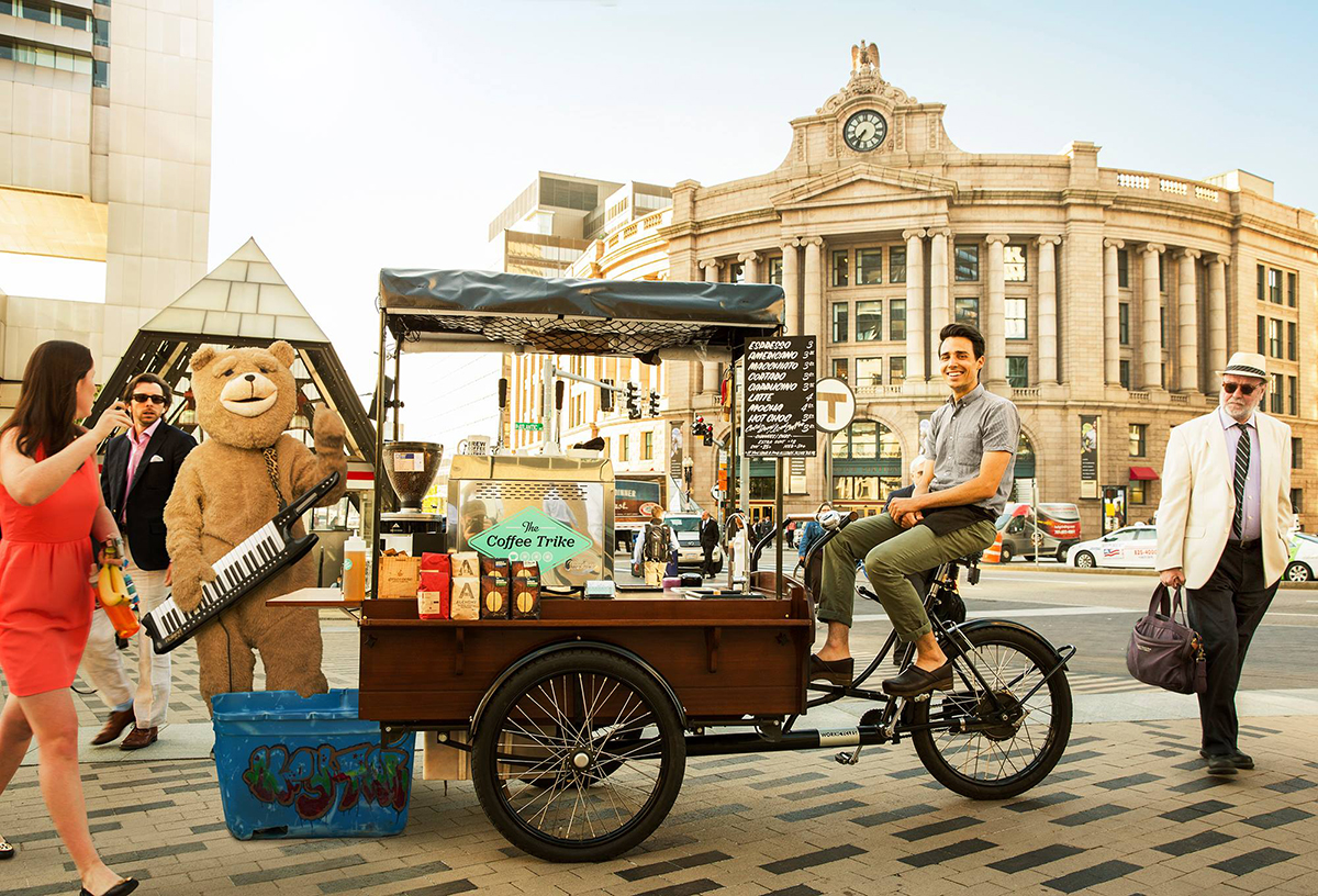 San Bellino and the Coffee Trike in Dewey Square. / Photo by Brian Doben
