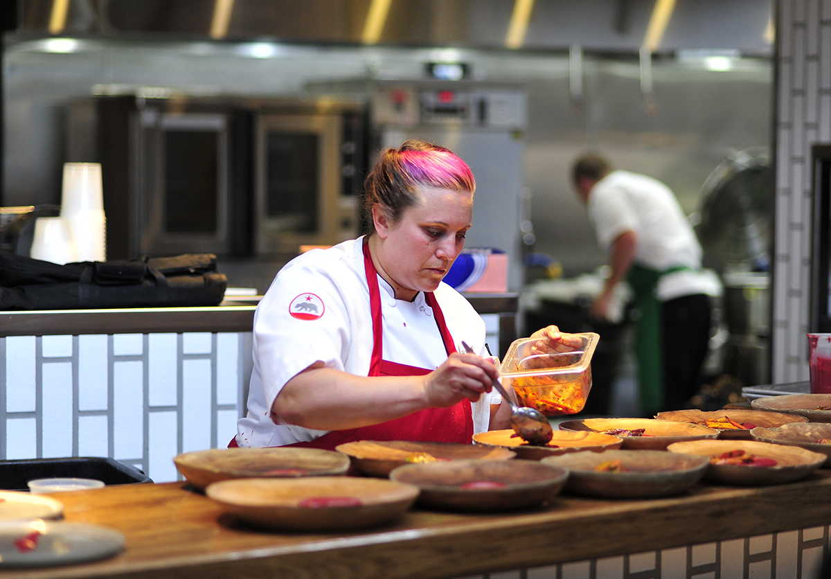 Karen Akunowicz plates her winning duck and beet puree dish on Top Chef. / Photo by Jerod Harris