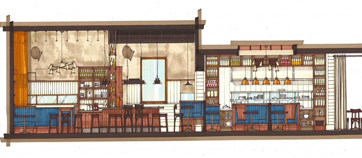 Blackmoor Bar + Kitchen rendering. 
