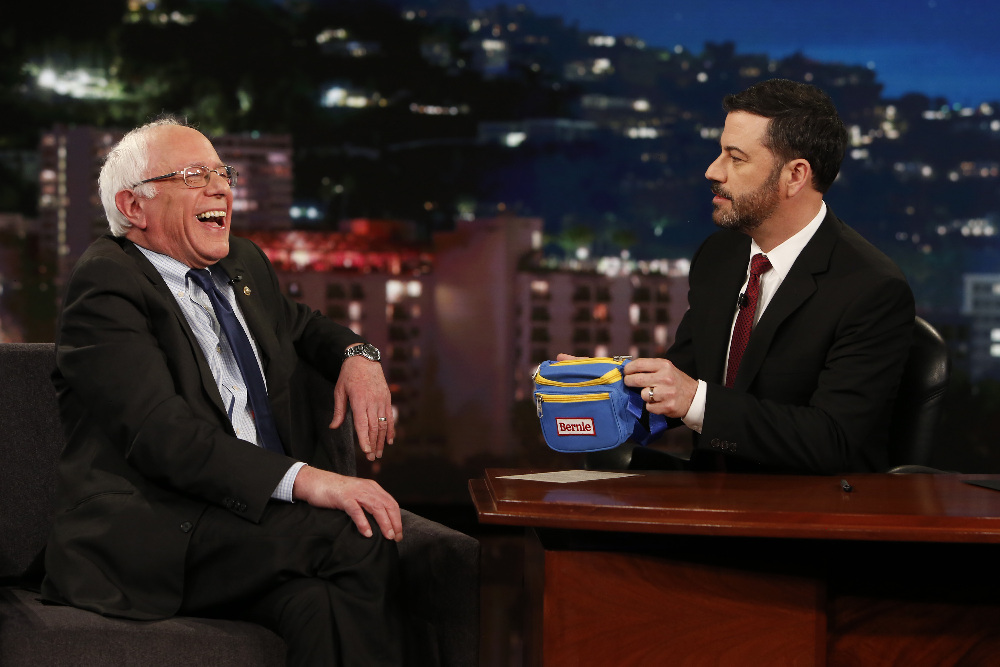 JIMMY KIMMEL LIVE - "Jimmy Kimmel Live" airs every weeknight at 11:35 p.m. EST and features a diverse lineup of guests that include celebrities, athletes, musical acts, comedians and human interest subjects, along with comedy bits and a house band. The guests for Tuesday, March 22 included presidential candidate Bernie Sanders, Tom Hiddleston ("The Night Manager") and musical guest Granger Smith. (ABC/Randy Holmes) BERNIE SANDERS, JIMMY KIMMEL