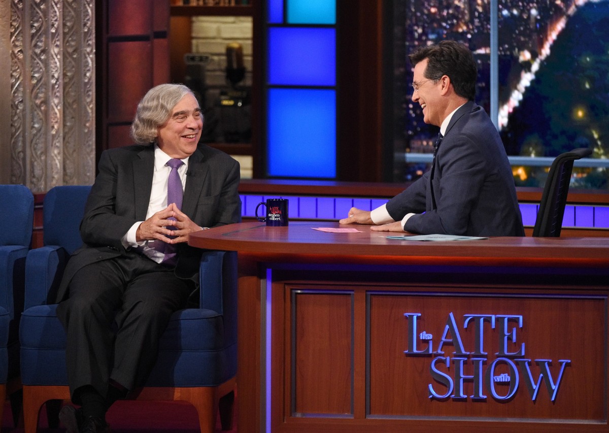 U.S. Secretary of Energy Dr. Ernest Moniz on The Late Show with Stephen Colbert, Tuesday Sept. 22, 2015 on the CBS Television Network. Photo: Jeffrey R. Staab/CBS ÃÂ©2015 CBS Broadcasting Inc. All Rights Reserved