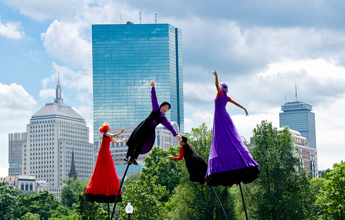 outside the box stilt walkers; free things to do in boston july
