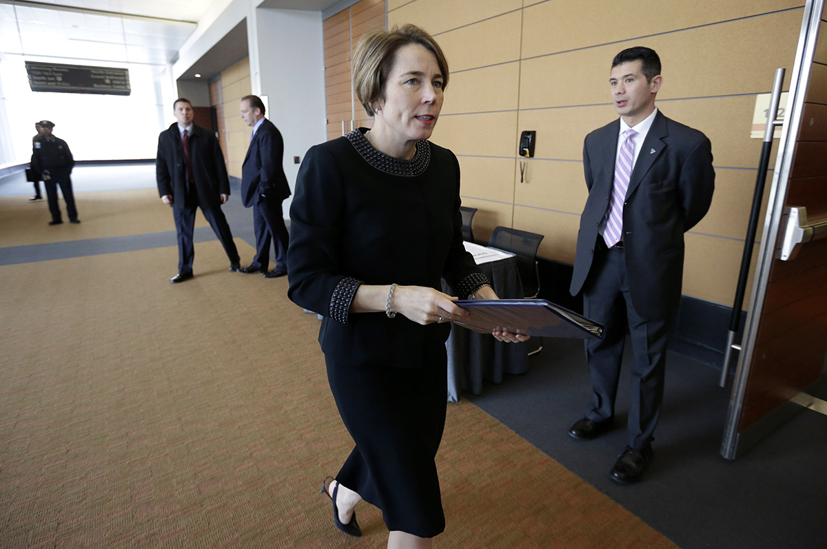 Massachusetts Attorney General Maura Healey arrives at a meeting of the Massachusetts Gaming Commission, Thursday, Jan. 22, 2015, in Boston. Healey said her office will submit recommendations around gambling consumer protection issues soon. (AP Photo/Steven Senne)