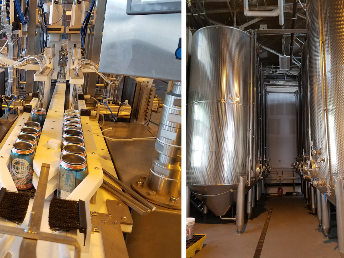 Downeast Cider's new canning line and cider tanks in East Boston.
