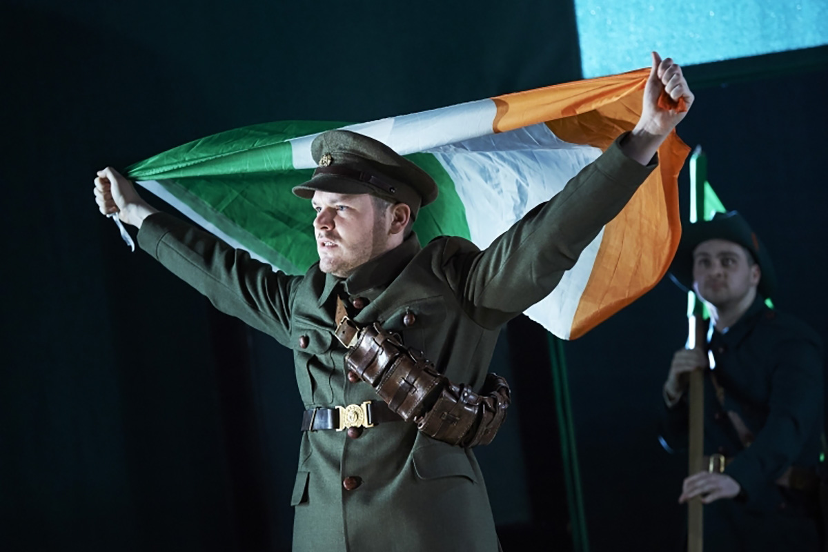Lloyd Cooney (Lieut. Langon) and Liam Heslin (Capt. Brennan) in The Plough and the Stars. Courtesy of American Repertory Theater. 