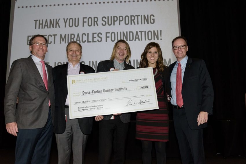 Frank Strauss (Expect Miracles Foundation), Paul Kirschmeier, PhD (Dana-Farber Cancer Institute), Cloud Paweletz, PhD (Dana-Farber Cancer Institute), Maggie Nokes (Expect Miracles Foundation), Frank Heavey (Expect Miracles Foundation). / Photo by Leo Gozbekian and Tanya McGee 