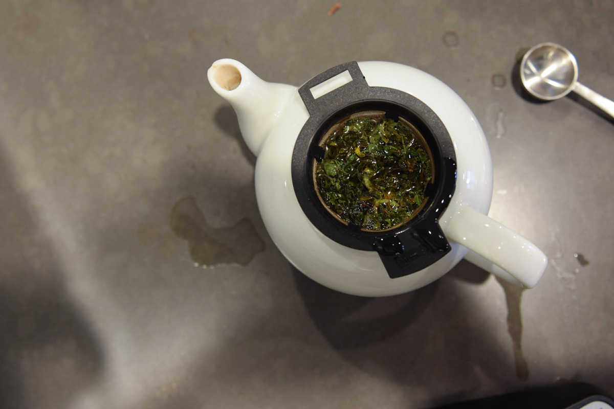 Scalise heated the water in the kettle to just under boiling point — 195 degrees, to be exact — as more sensitive teas, such as the Darjeeling First Flush steep best in slightly cooler water. / Photo by Lloyd Mallison