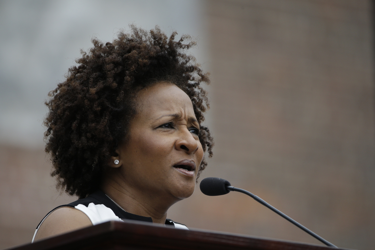 Wanda Sykes during the National LGBT 50th Anniversary Ceremony, Saturday, July 4, 2015, in front of Independence Hall in Philadelphia. The event marks the 50th anniversary of a protest outside Independence Hall that would be a milestone in the fight for gay rights. (AP Photo/Matt Rourke)