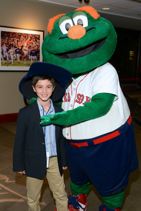 JACOB BERLINER AND BOSTON RED SOX MASCOT WALLY CELEBRATE THE CAMP CHAMPIONS