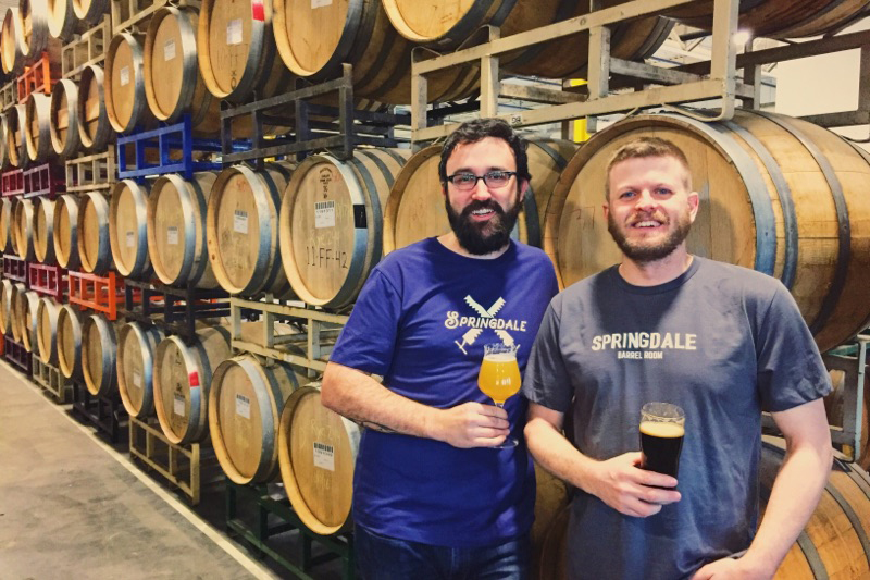 (L to R) Springdale Barrel Room general manager Joe Connolly and Jack's Abby cofounder Jack Hendler