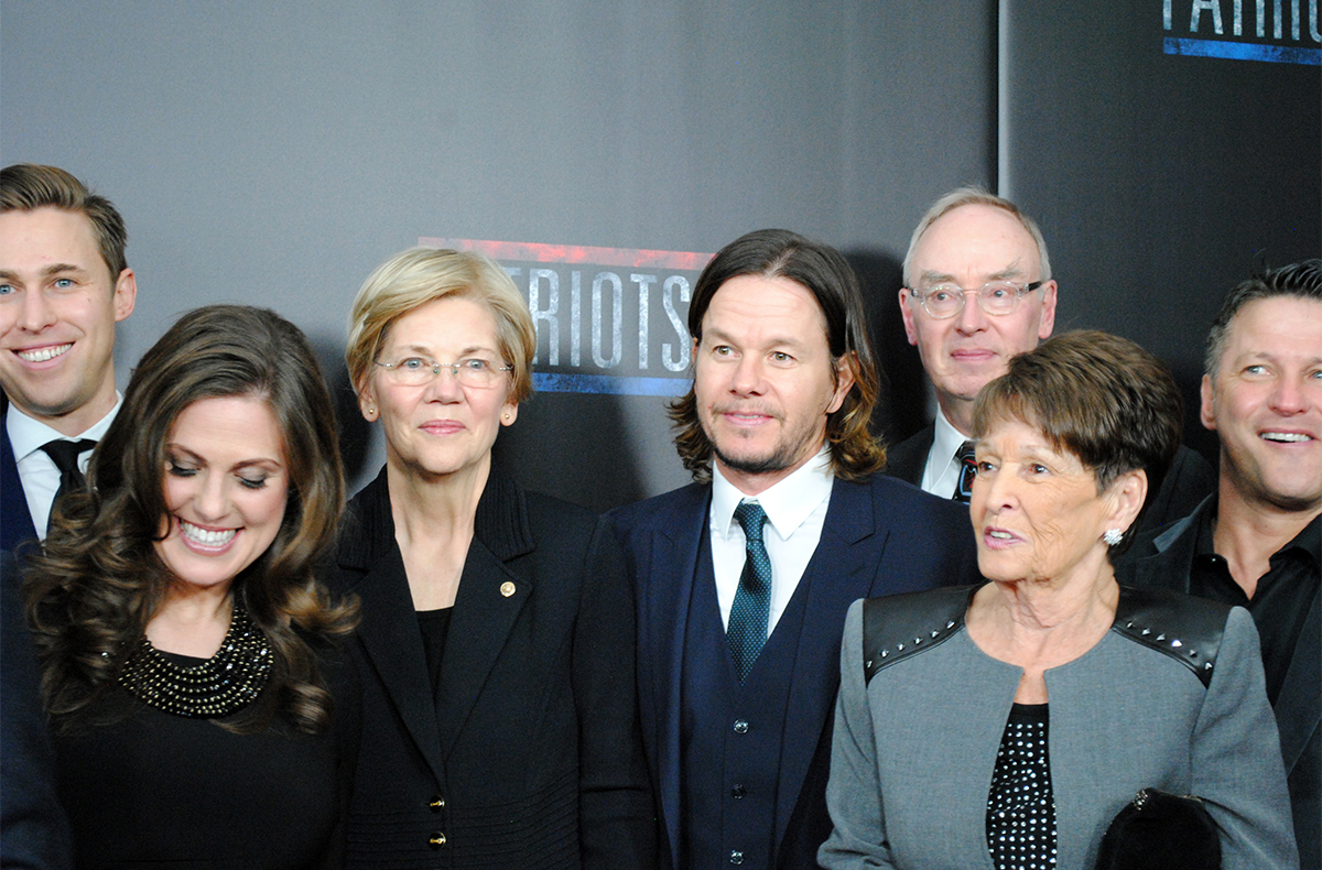 Mark Wahlberg and Elizabeth Warren at the Patriots Day red carpet.