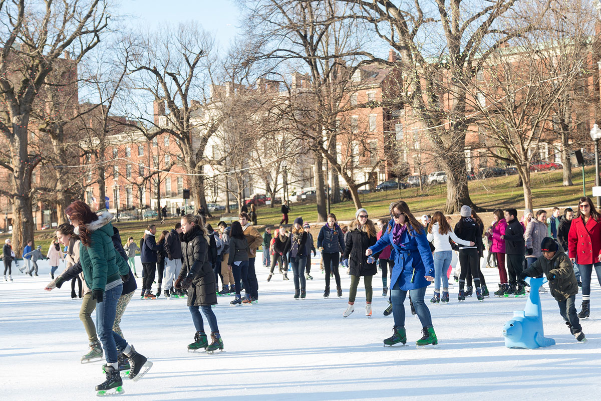 Bostonians enjoy a day on the ice at the Common's Frog Pond.