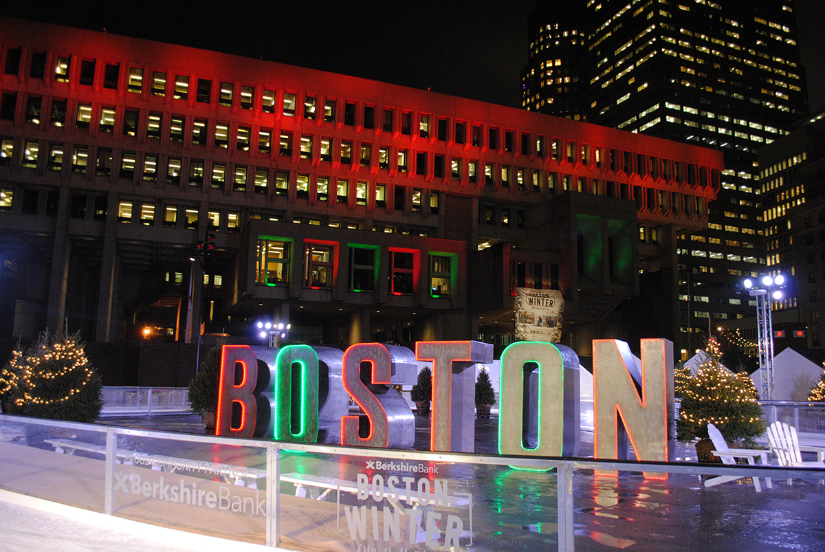 Boston Winter lights up City Hall Plaza.