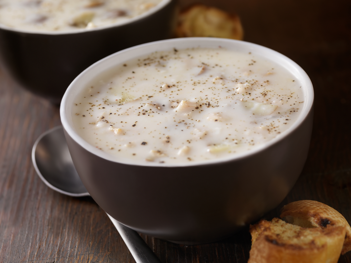 New England Style Clam Chowder with Toasted Bread- Photographed on Hasselblad H3D2-39mb Camera